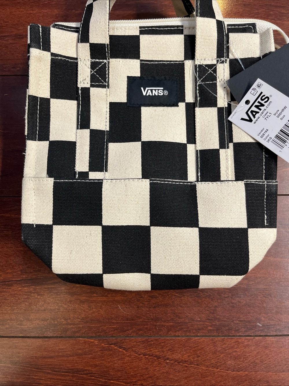 Vans Lil Pergs Tote Bag Small Crossbody Canvas Antique White Checkerboard 8x7x3 - Picture 4 of 16